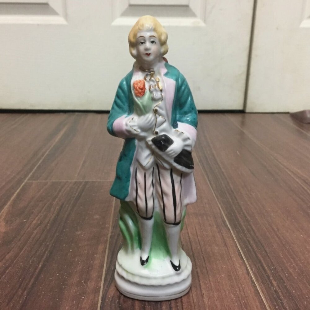 Vtg Ceramic Man Figure 8" Hand Painted Rococo Georgian Baroque Victorian Japan